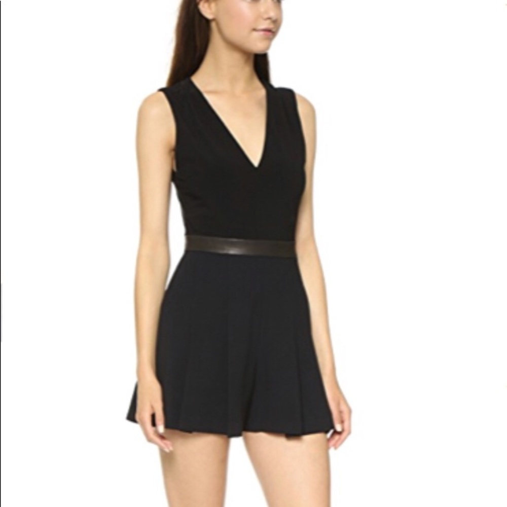 Alice + Olivia Mara V-neck Pleated Romper Black